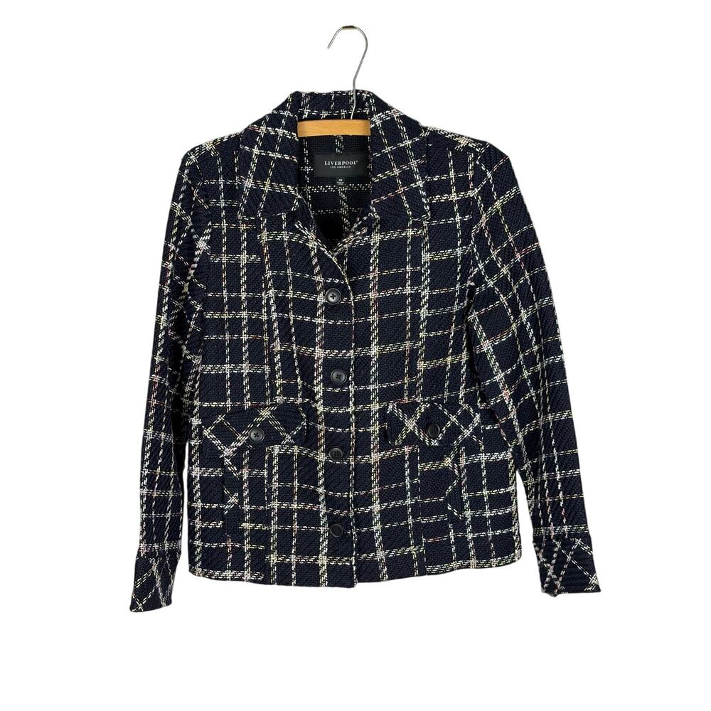 Liverpool Black Windowpane Plaid Jacket Womens XS Office Smart Casual Blazer